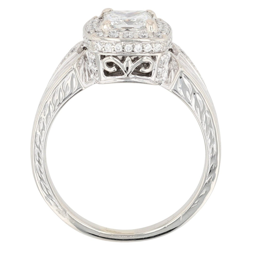 0.91ct Square Modified Brilliant Diamond Halo Engagement Ring — GIA Certified, 14k White Gold