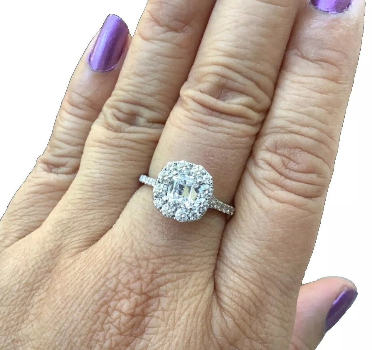 0.76ct Cushion Diamond Halo Engagement Ring — GIA Certified, 18k White Gold
