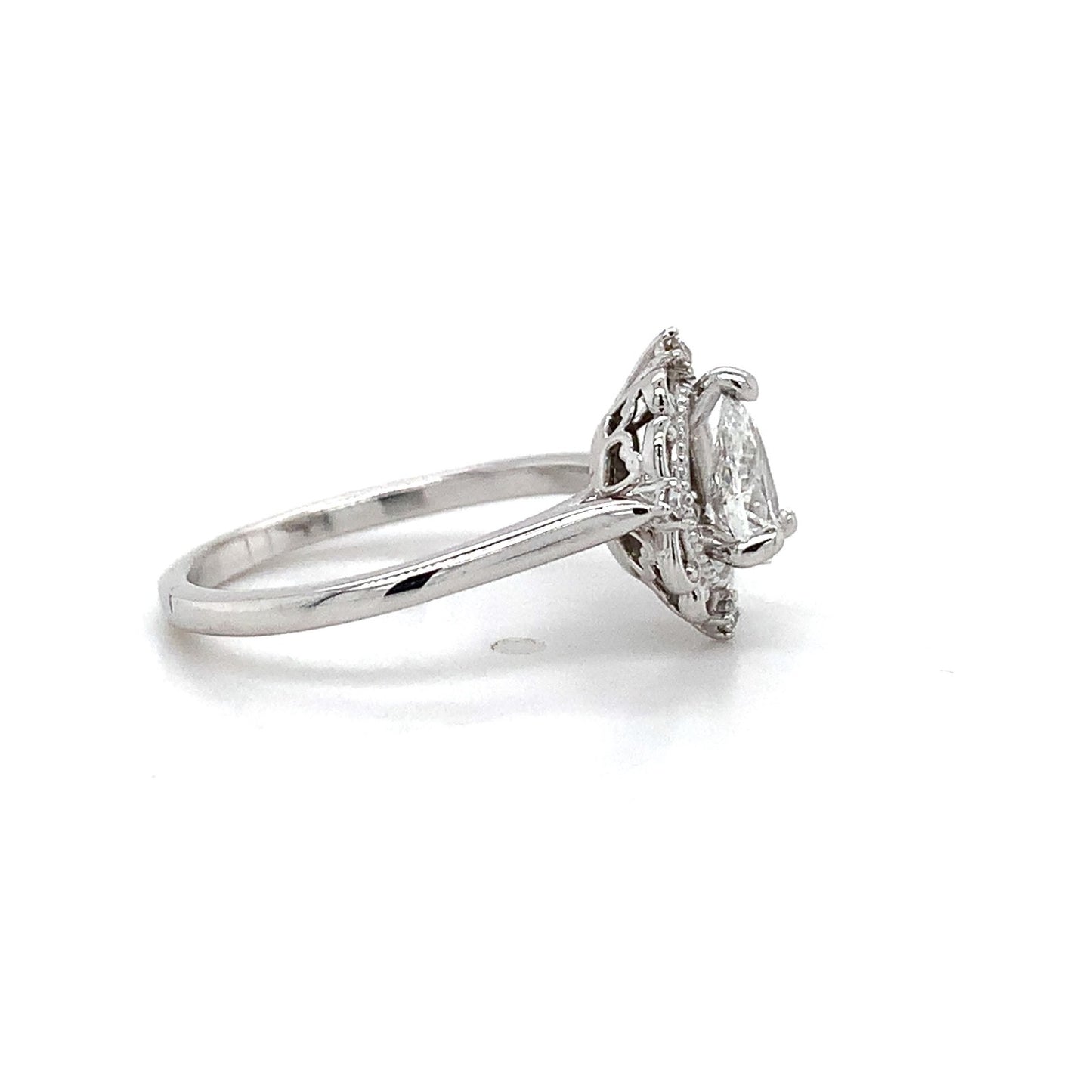 0.40ct Pear Brilliant Diamond Filigree Ring — GIA Certified, 14k White Gold