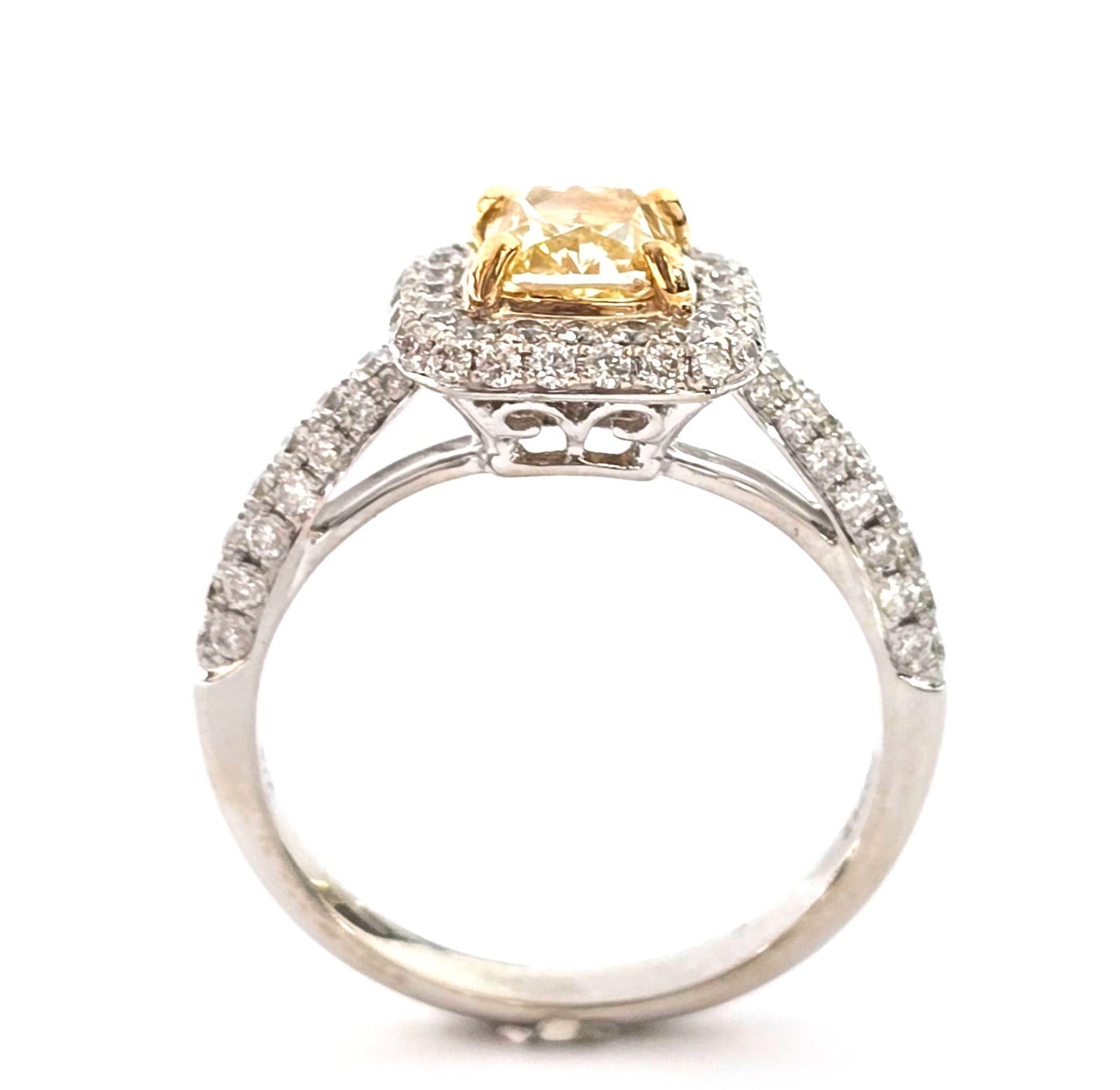 1.01ct Cushion Fancy Light Yellow Diamond Ring — GIA Certified, 18k White Gold