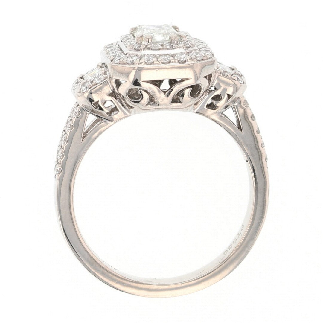 0.72ct Emerald Cut Diamond Three-Stone Halo Engagement Ring — GIA Certified, Platinum