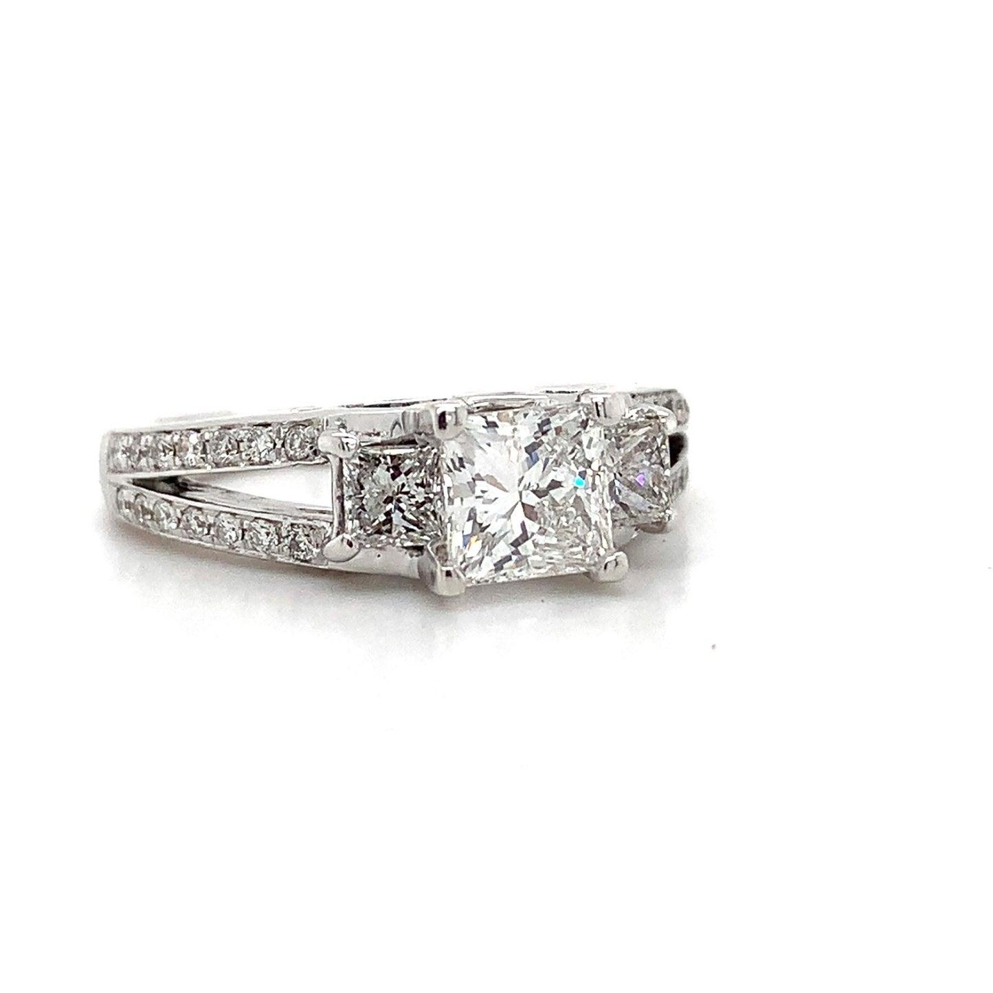 0.76ct Square Modified Brilliant Diamond Three-Stone Ring — GIA Certified, 14k White Gold