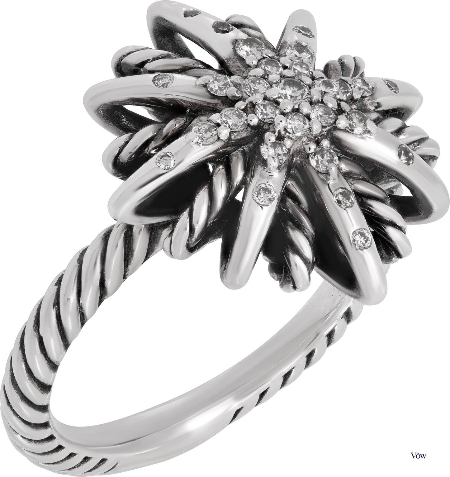 David Yurman Starburst Ring — Sterling Silver with Diamonds — Authentic Pre-Owned