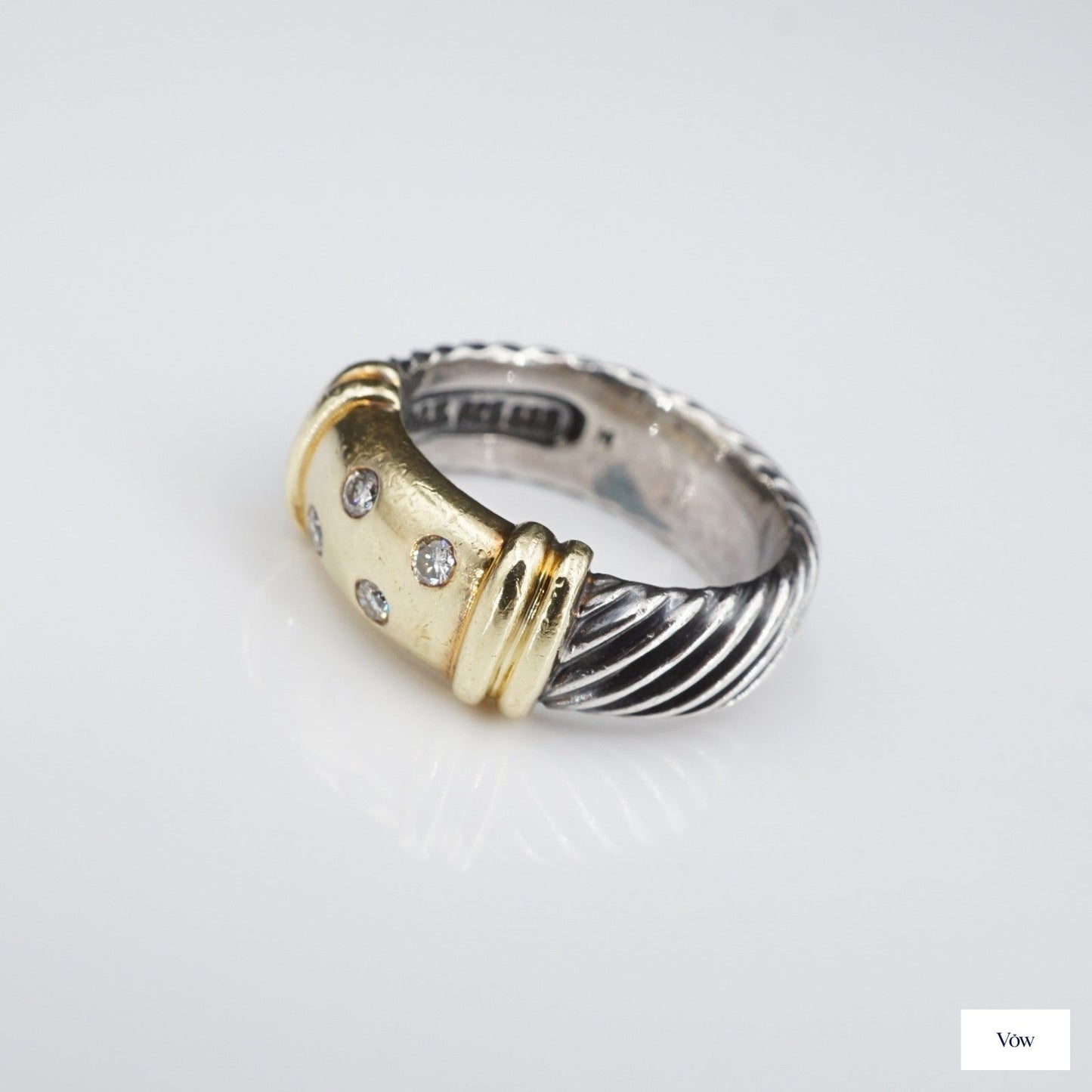 David Yurman Metro Ring — Natural Diamonds, 14k Yellow Gold & Sterling Silver — Authentic Pre-Owned