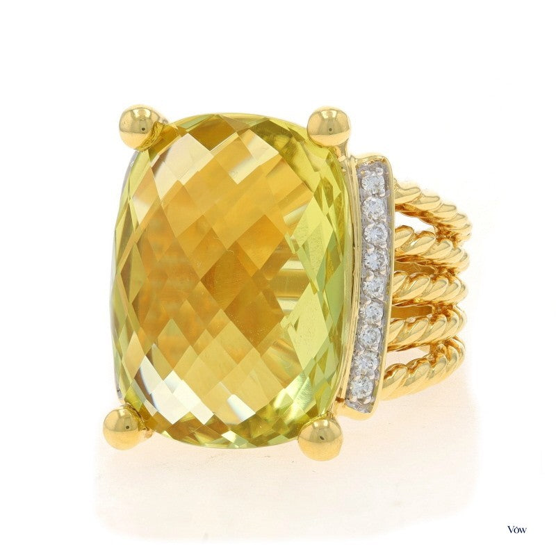 David Yurman Lemon Quartz Cocktail Ring — 20.00ct Cushion, 18k Gold — Authentic Pre-Owned