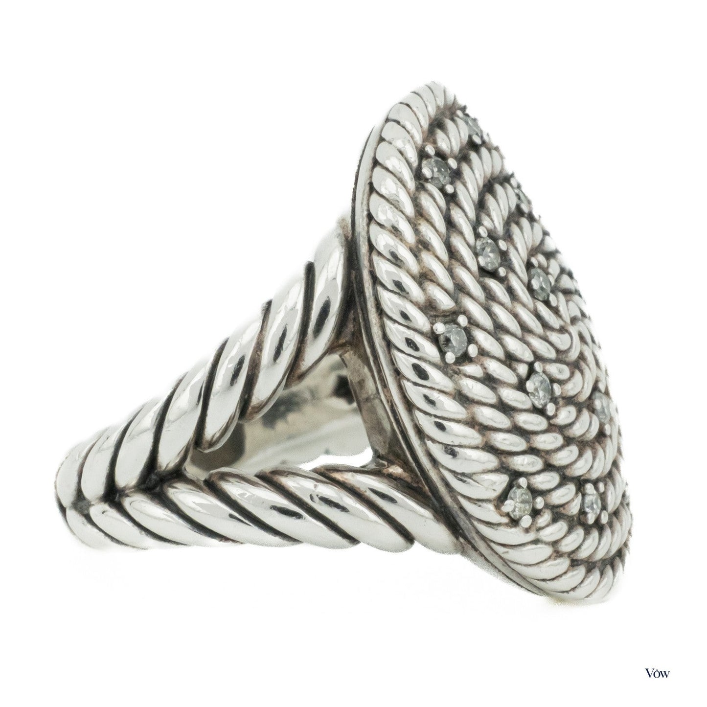 David Yurman Diamond Ring — 0.14ct Round, Sterling Silver — Authentic Pre-Owned
