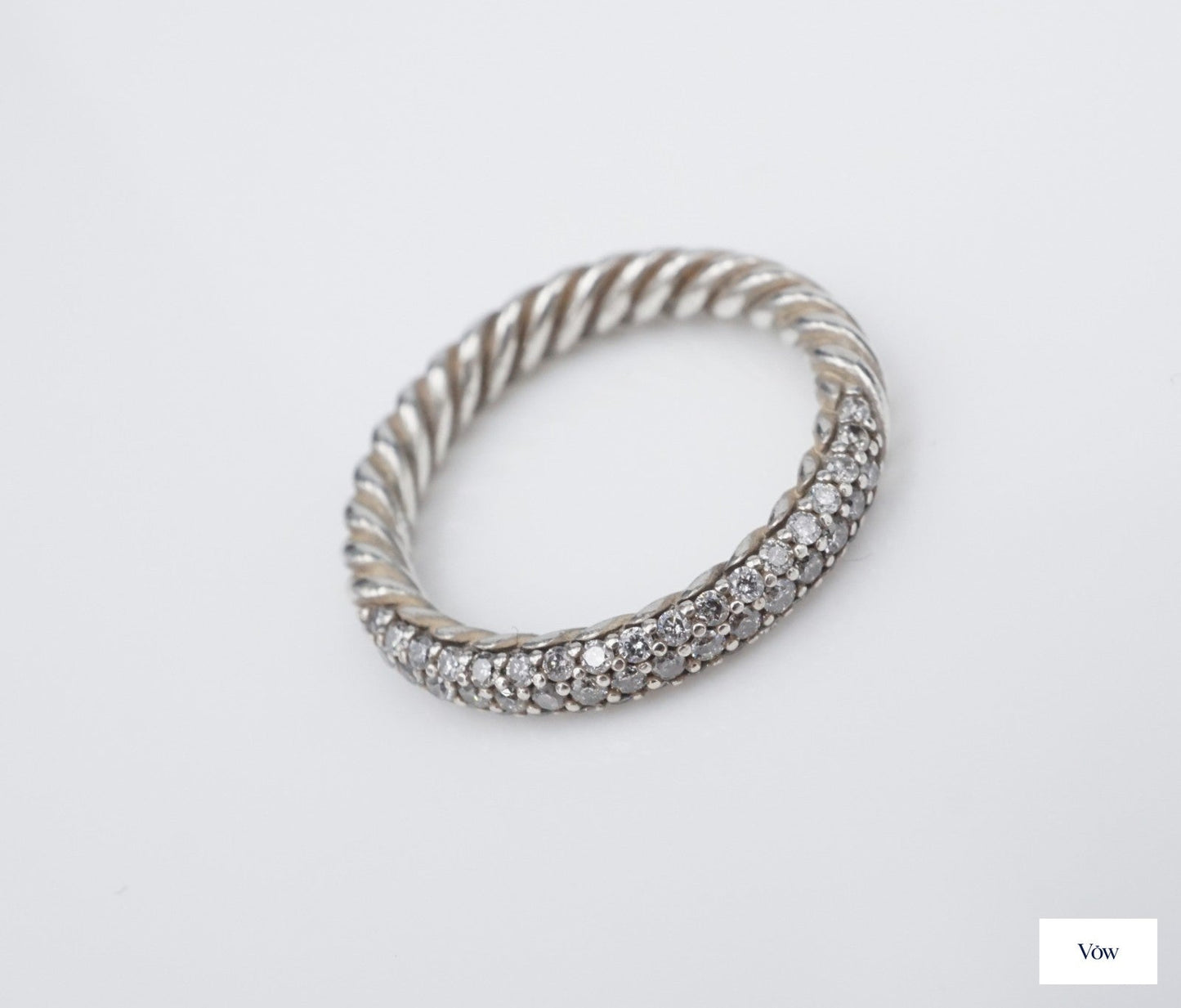 David Yurman Petite Pave Stack Ring — Champagne Diamonds, Sterling Silver — Authentic Pre-Owned