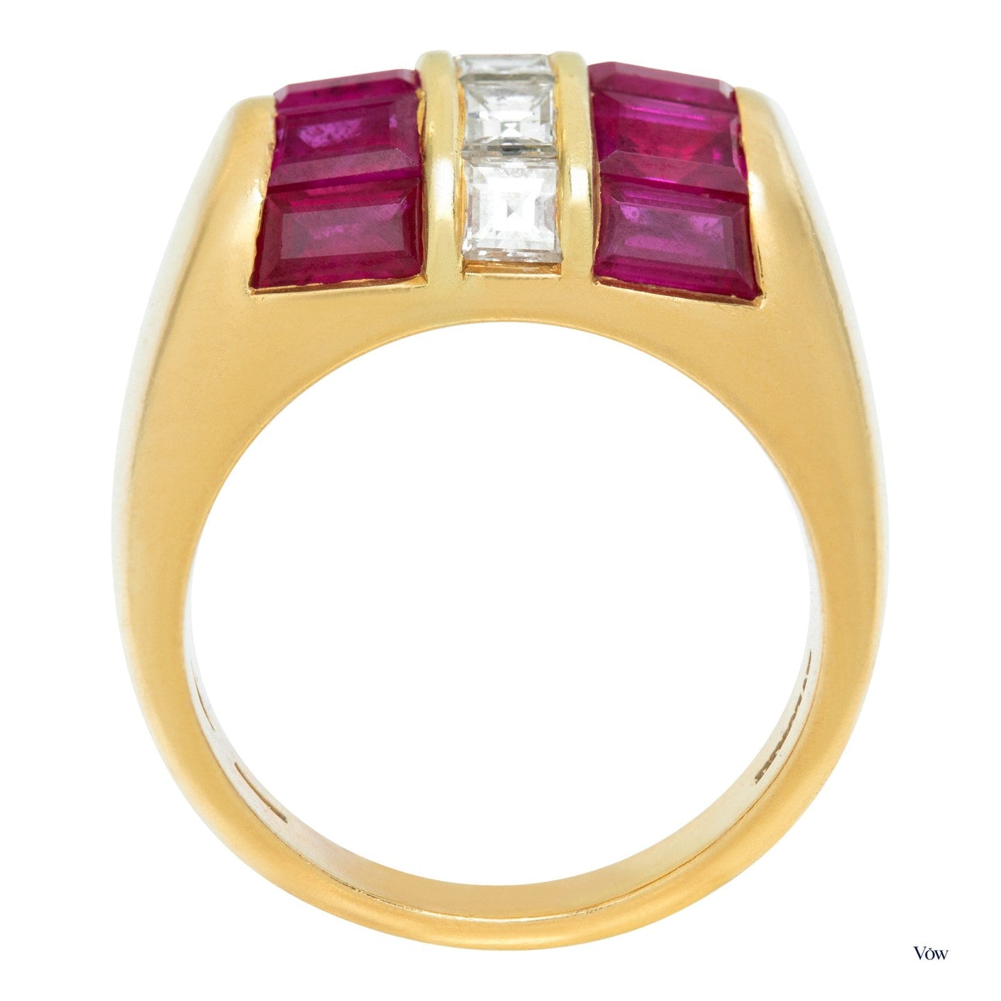 Bulgari Carrè Diamond & Ruby Ring — 18K Gold — Authentic Pre-Owned
