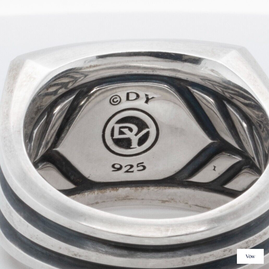 David Yurman Deco Beveled Signet — 2.05ct Pave Diamond, Sterling Silver — Authentic Pre-Owned