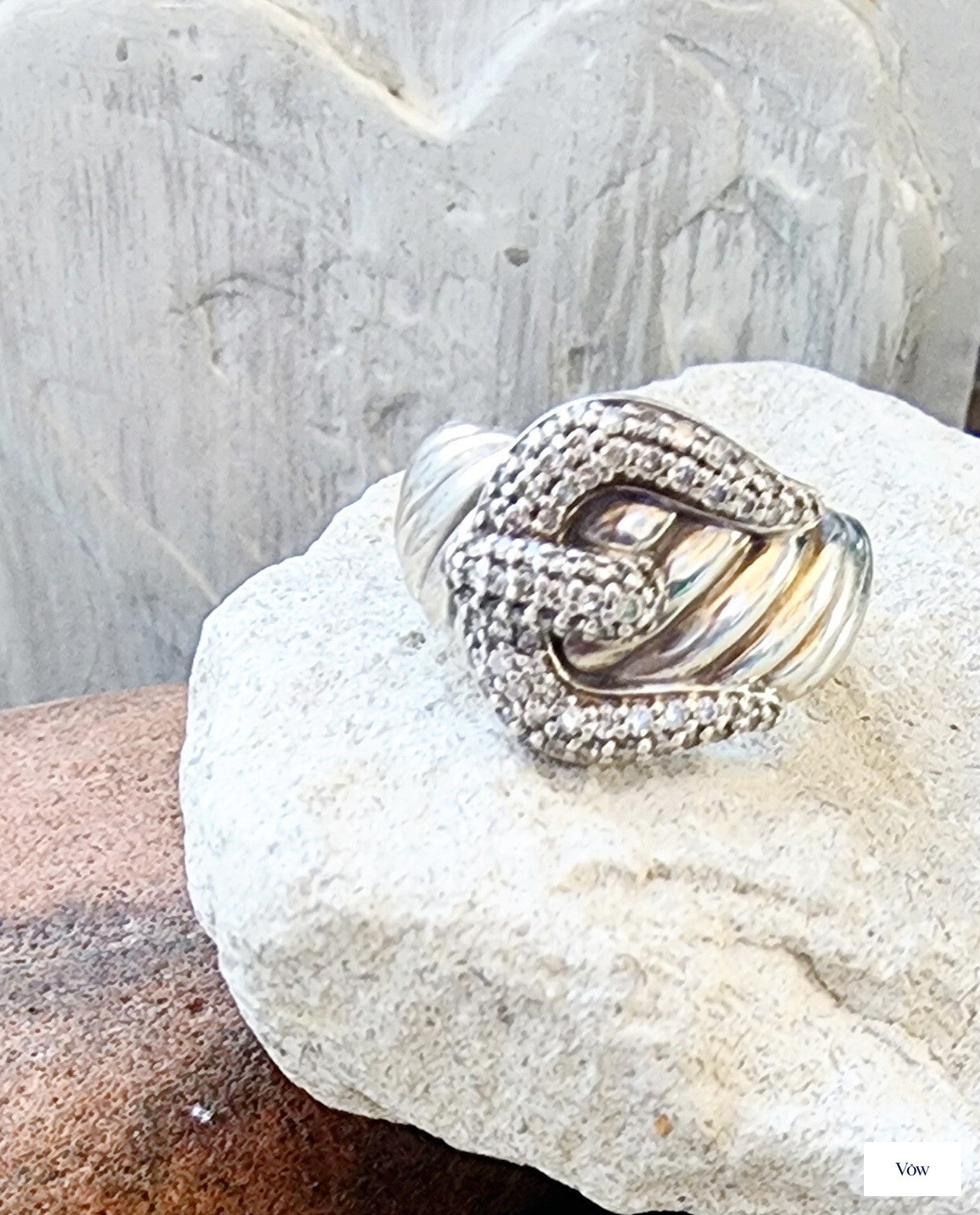David Yurman Diamond Buckle Ring — Sterling Silver, Size 6 — Authentic Pre-Owned