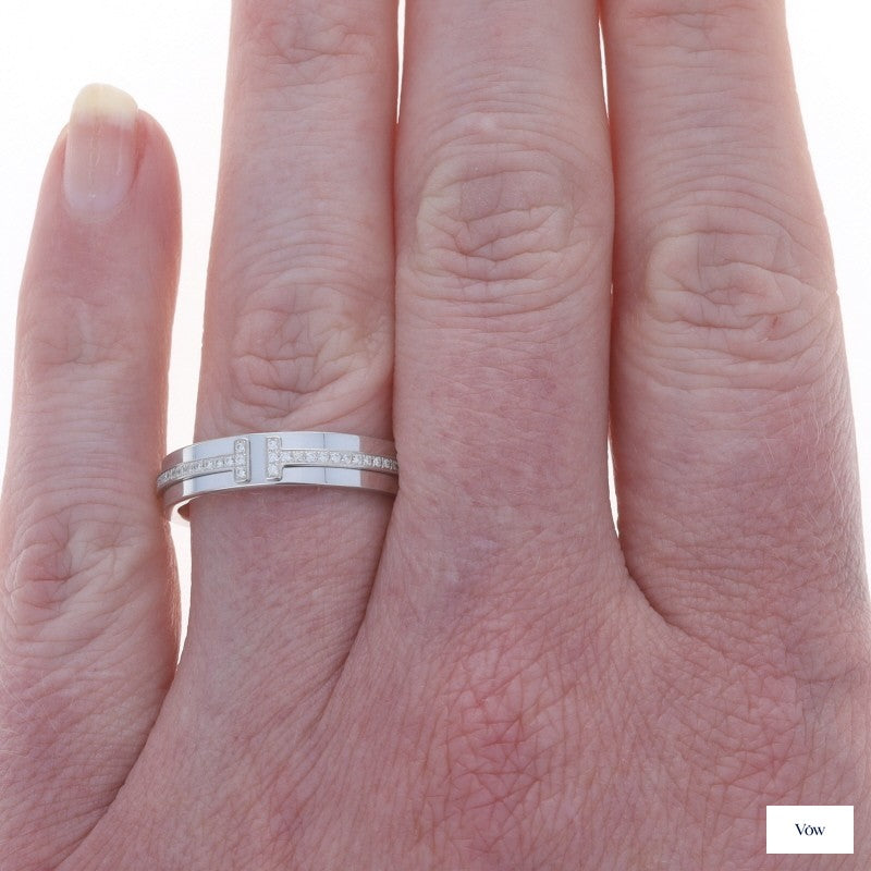 Tiffany & Co. T Narrow Diamond Band — 0.13ct Round, 18k White Gold — Authentic Pre-Owned