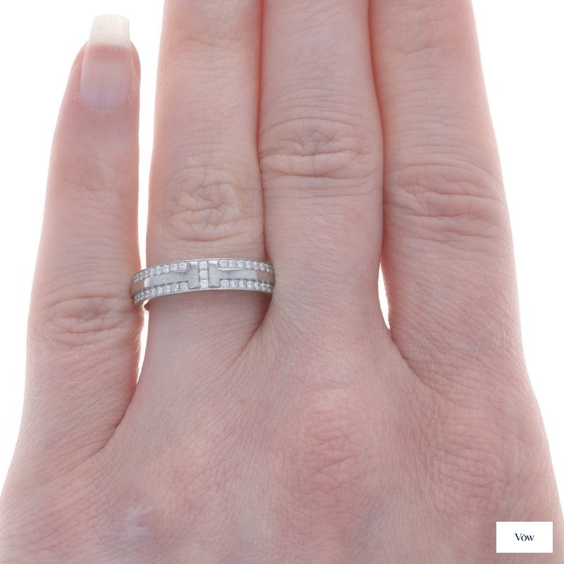 Tiffany & Co. T Narrow Pave Diamond Band — 0.45ct Round, 18k White Gold — Authentic Pre-Owned