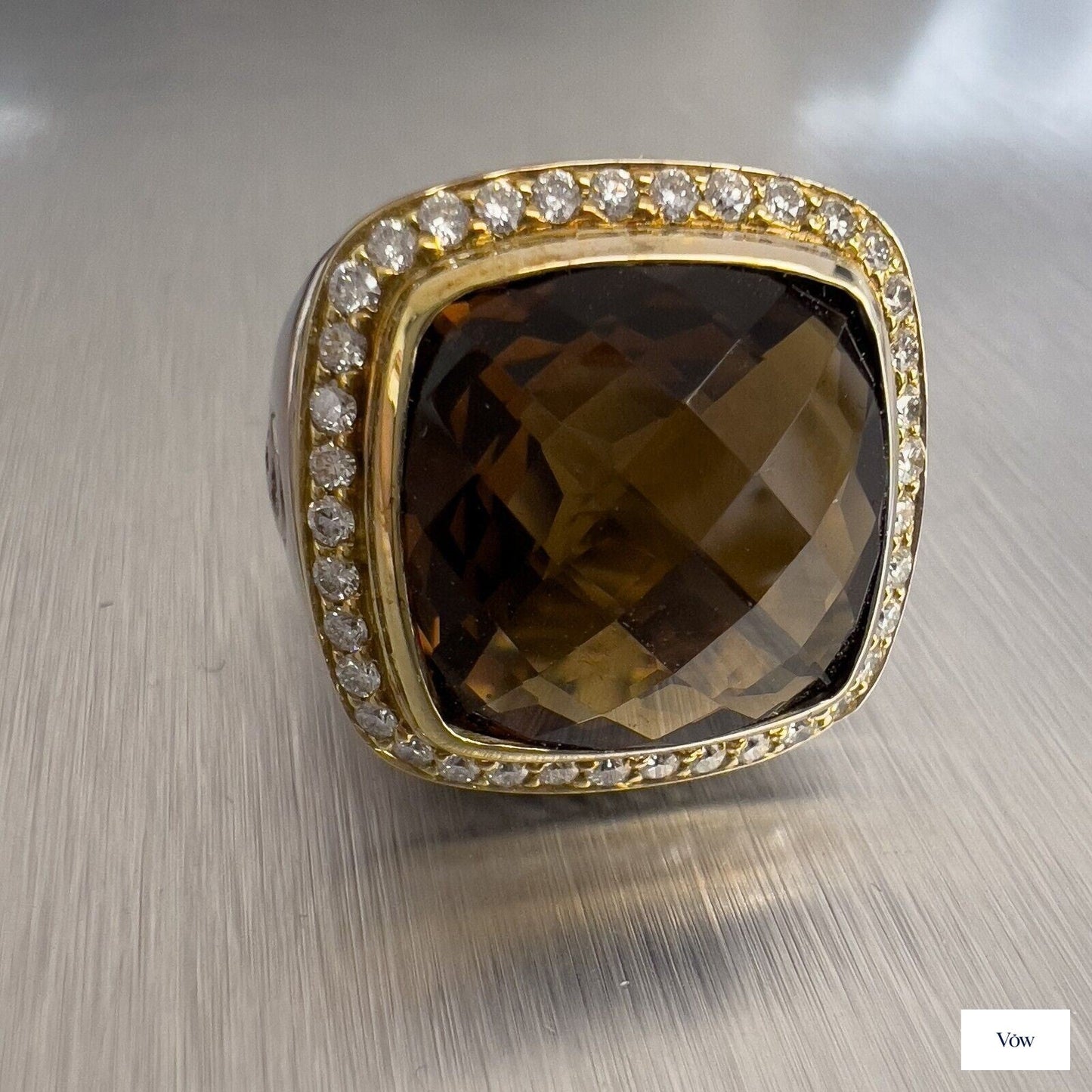 David Yurman Albion Ring — Smoky Topaz & Diamond, Sterling Silver & 18k Gold — Authentic Pre-Owned