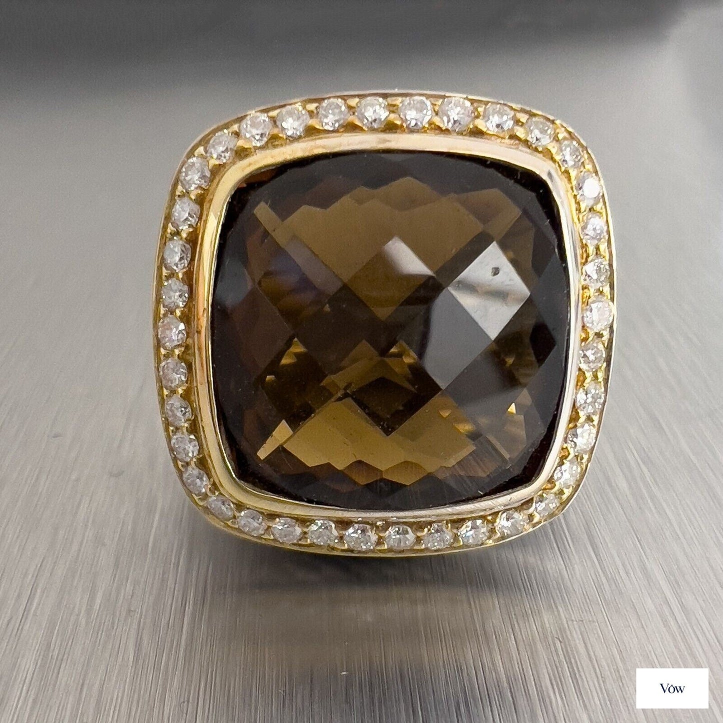 David Yurman Albion Ring — Smoky Topaz & Diamond, Sterling Silver & 18k Gold — Authentic Pre-Owned
