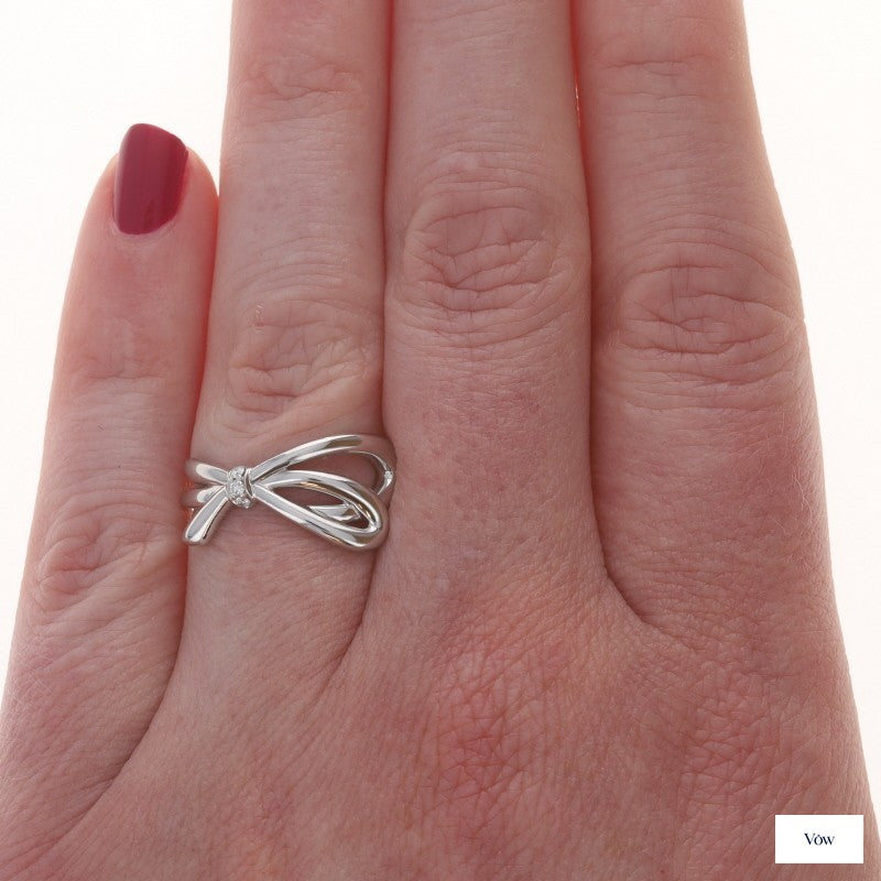 Tiffany & Co. Bow Diamond Band — 0.08ct Round Brilliant, 18k White Gold — Authentic Pre-Owned