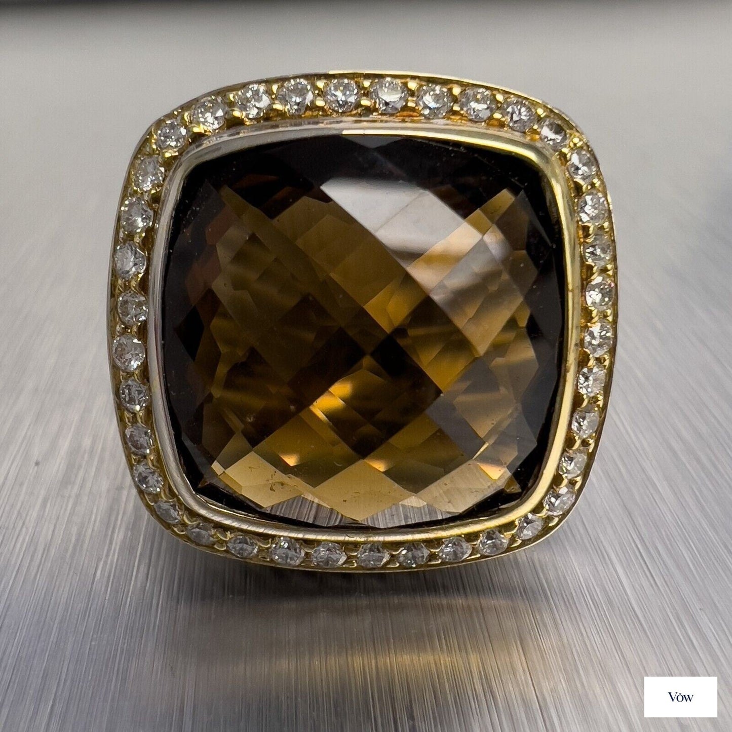David Yurman Albion Ring — Smoky Topaz & Diamond, Sterling Silver & 18k Gold — Authentic Pre-Owned