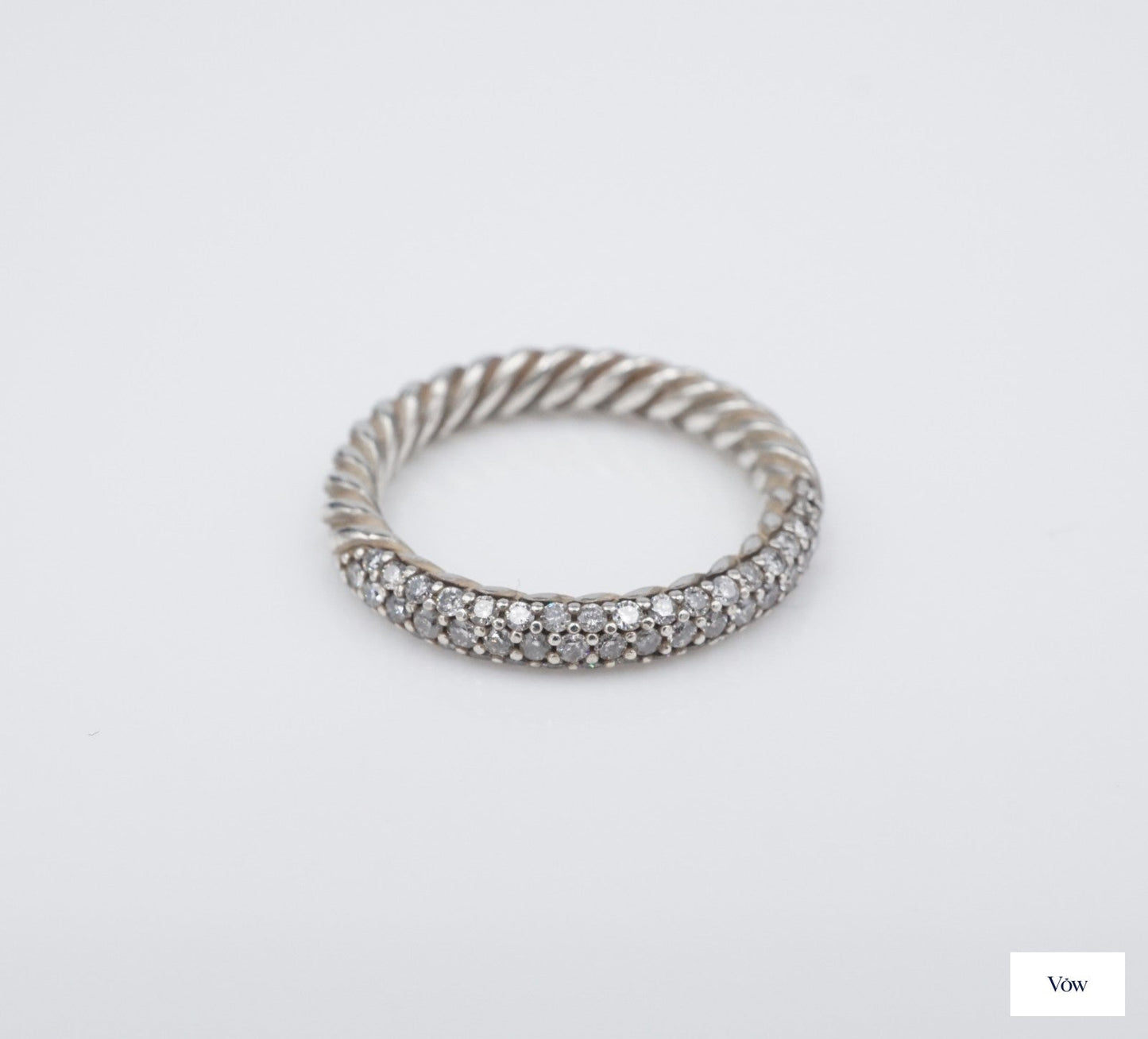 David Yurman Petite Pave Stack Ring — Champagne Diamonds, Sterling Silver — Authentic Pre-Owned