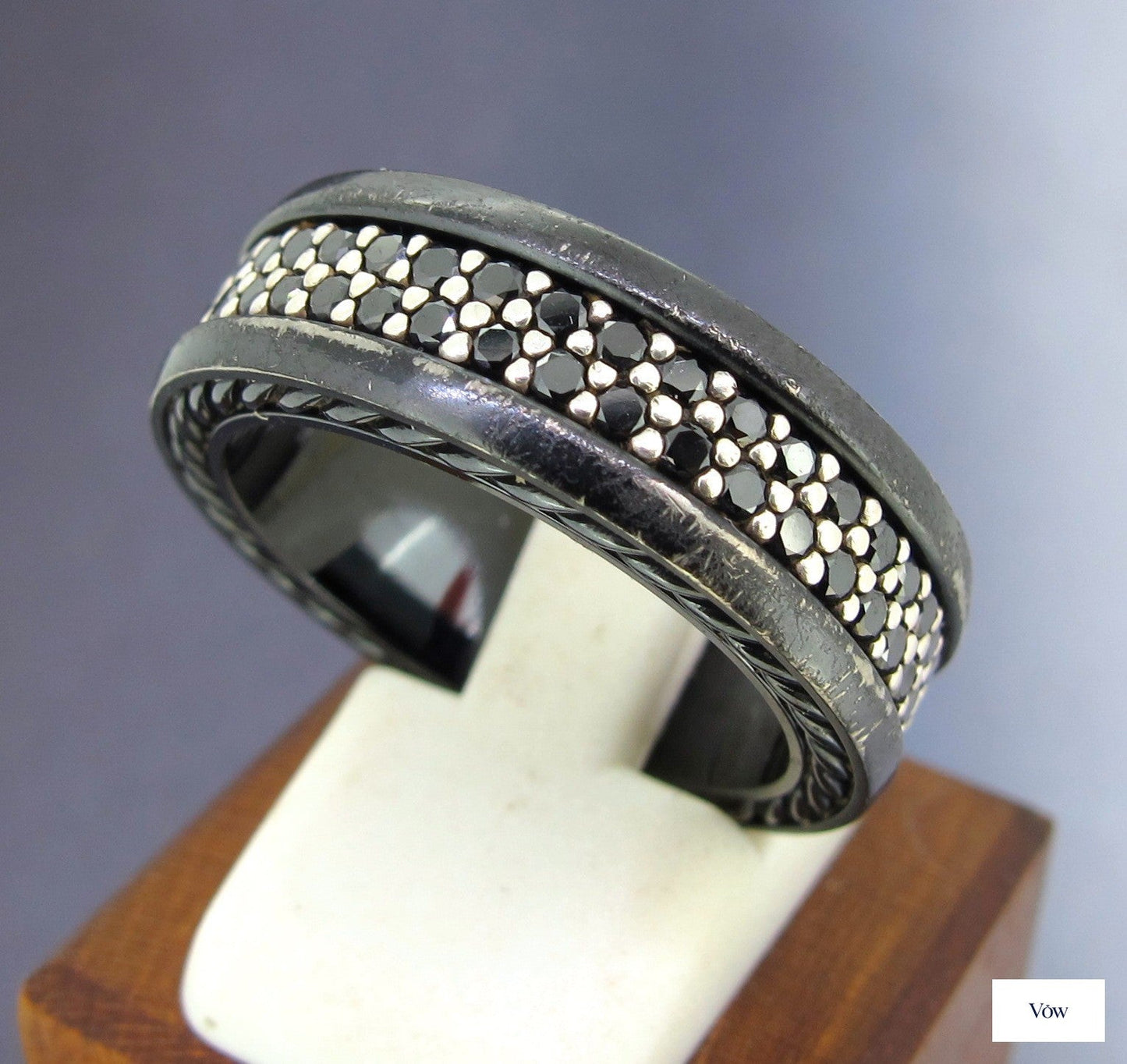 David Yurman Two Row Black Diamond Band — Sterling Silver & Titanium — Authentic Pre-Owned
