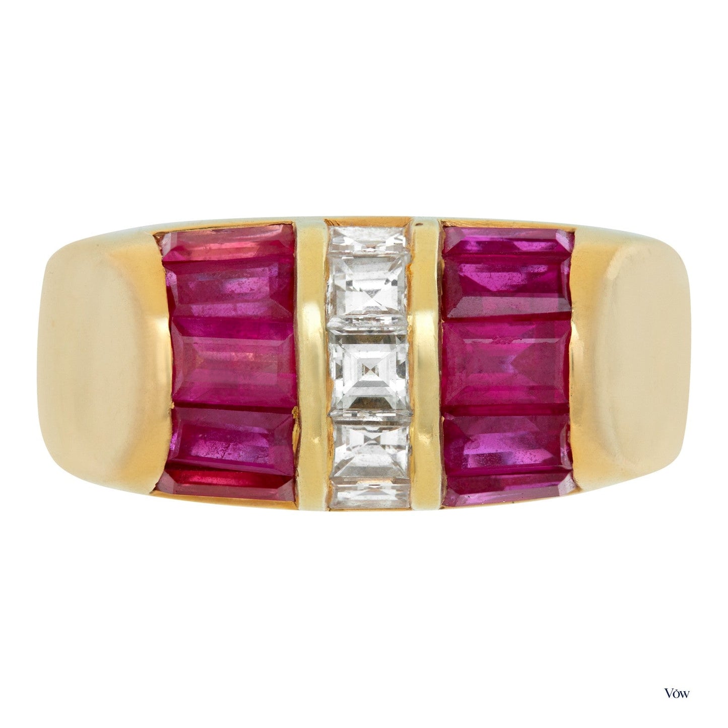 Bulgari Carrè Diamond & Ruby Ring — 18K Gold — Authentic Pre-Owned