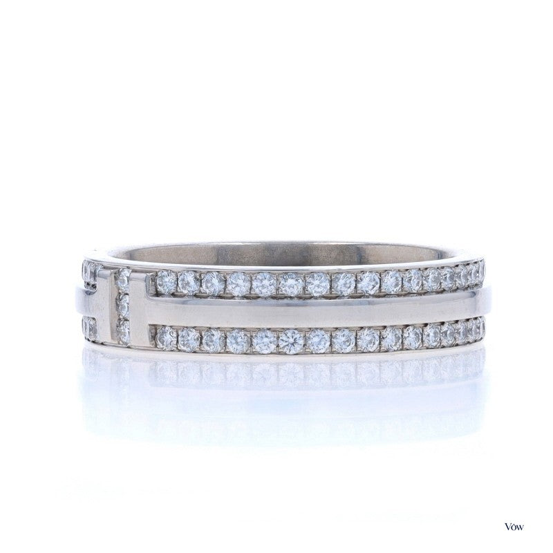 Tiffany & Co. T Narrow Pave Diamond Band — 0.45ct Round, 18k White Gold — Authentic Pre-Owned