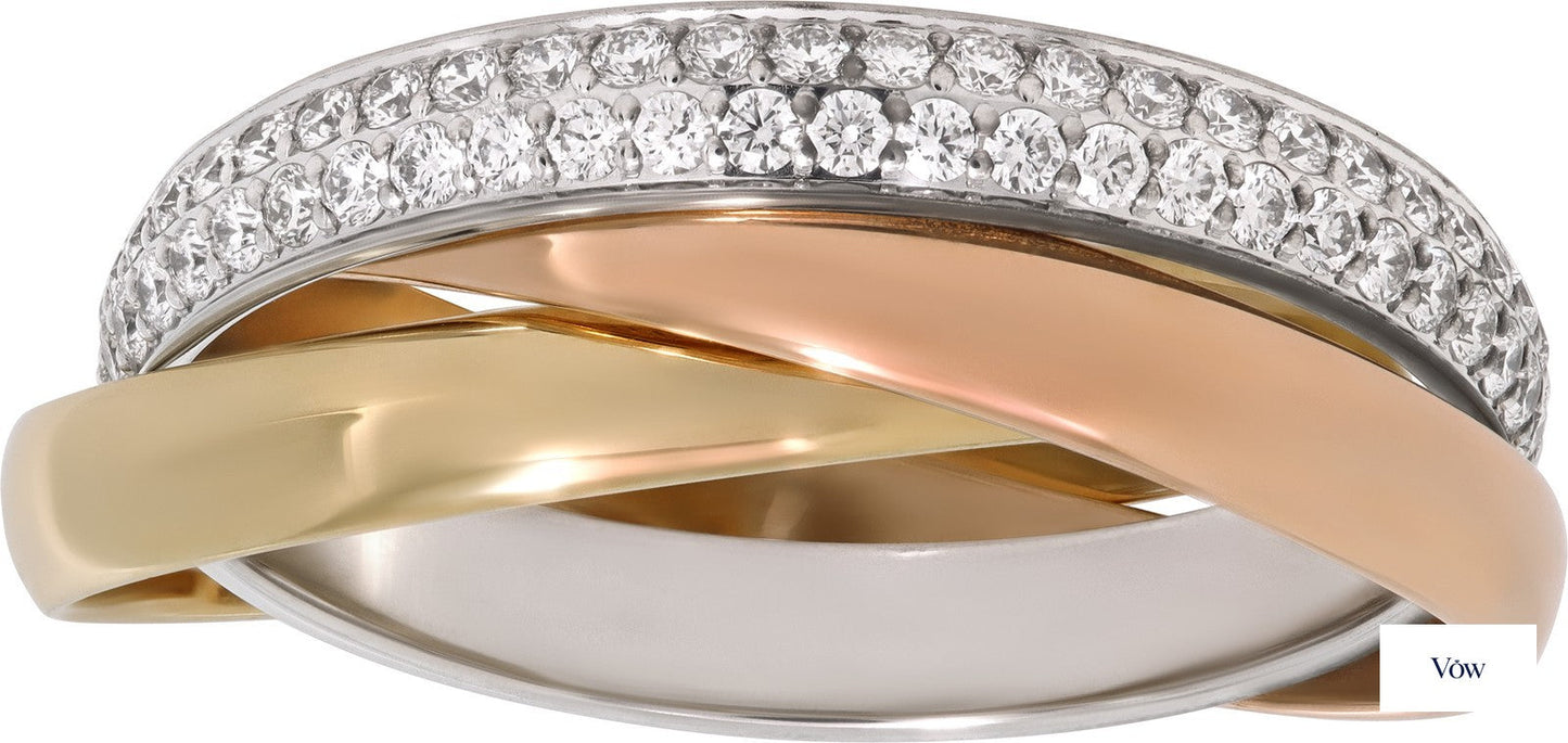 Cartier Trinity Ring — 18k Gold Diamond Pavé, Size 5.5 — Authentic Pre-Owned