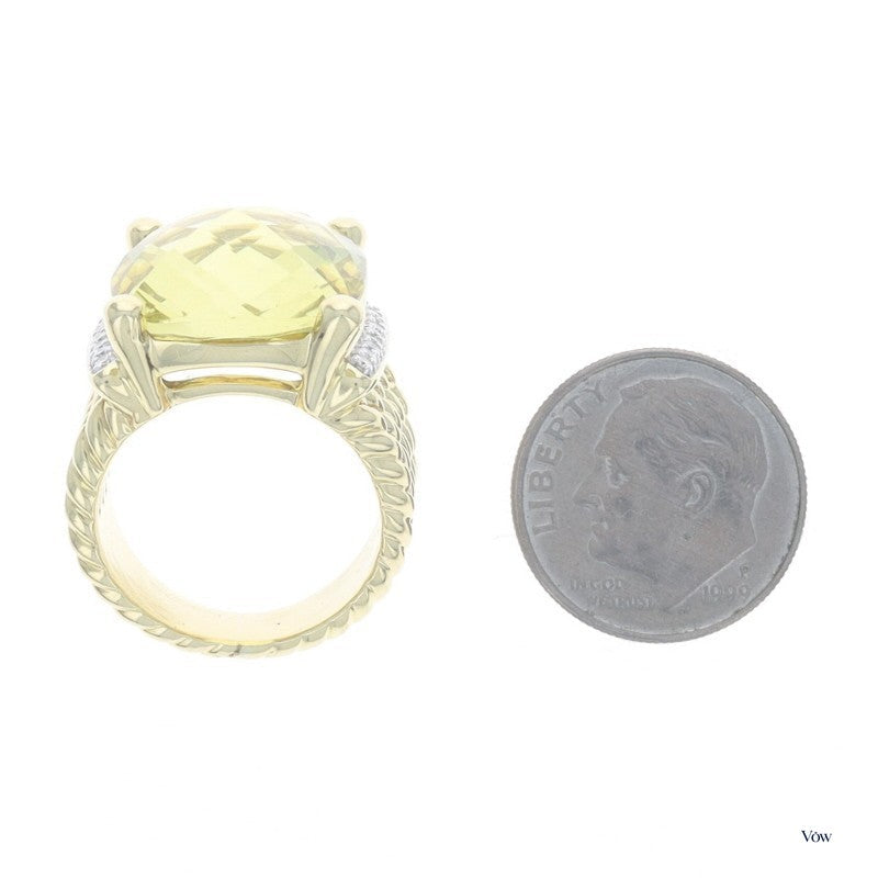 David Yurman Lemon Quartz Cocktail Ring — 20.00ct Cushion, 18k Gold — Authentic Pre-Owned
