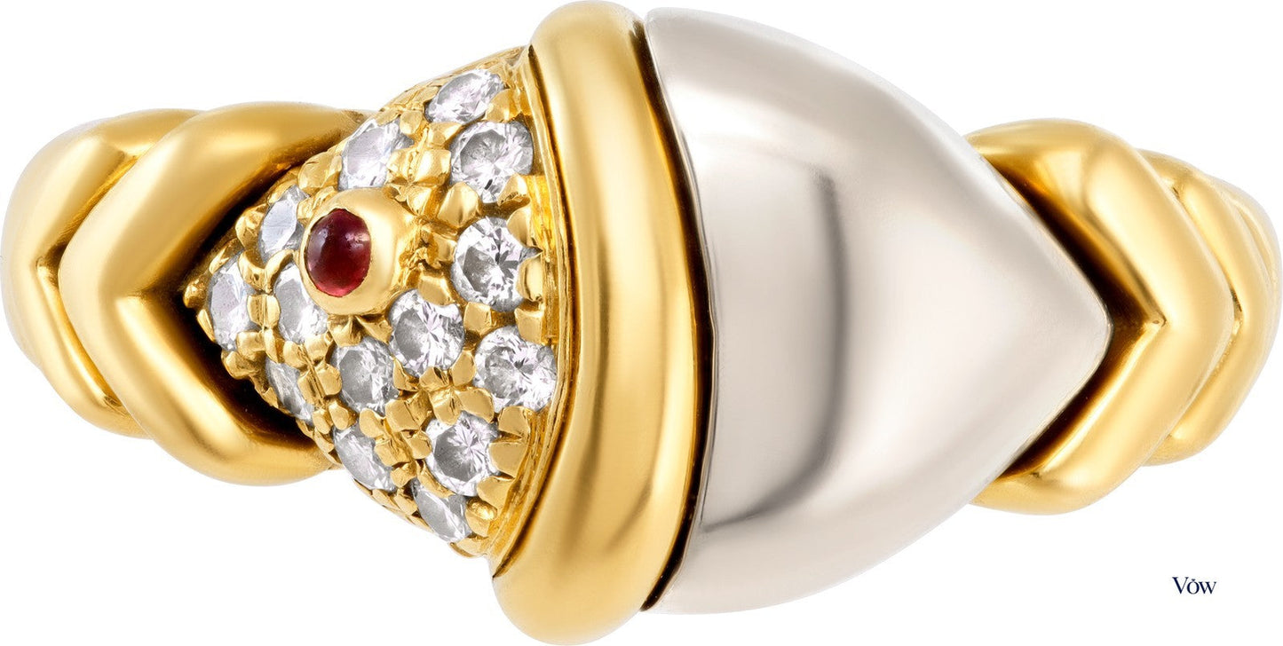 Bulgari Naturalia Fish Ring — 0.25ct Diamond, 18k Gold — Authentic Pre-Owned