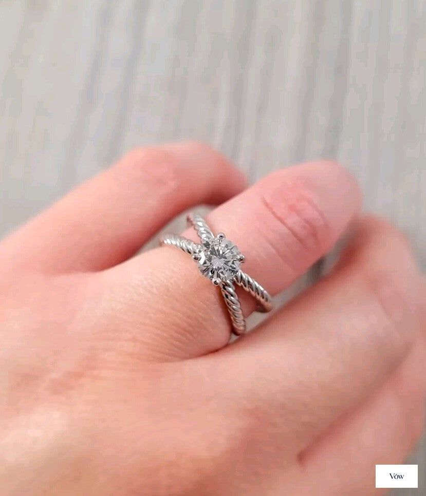 David Yurman Crossover Cable — 1.00ct Round Diamond Platinum Ring — Authentic Pre-Owned