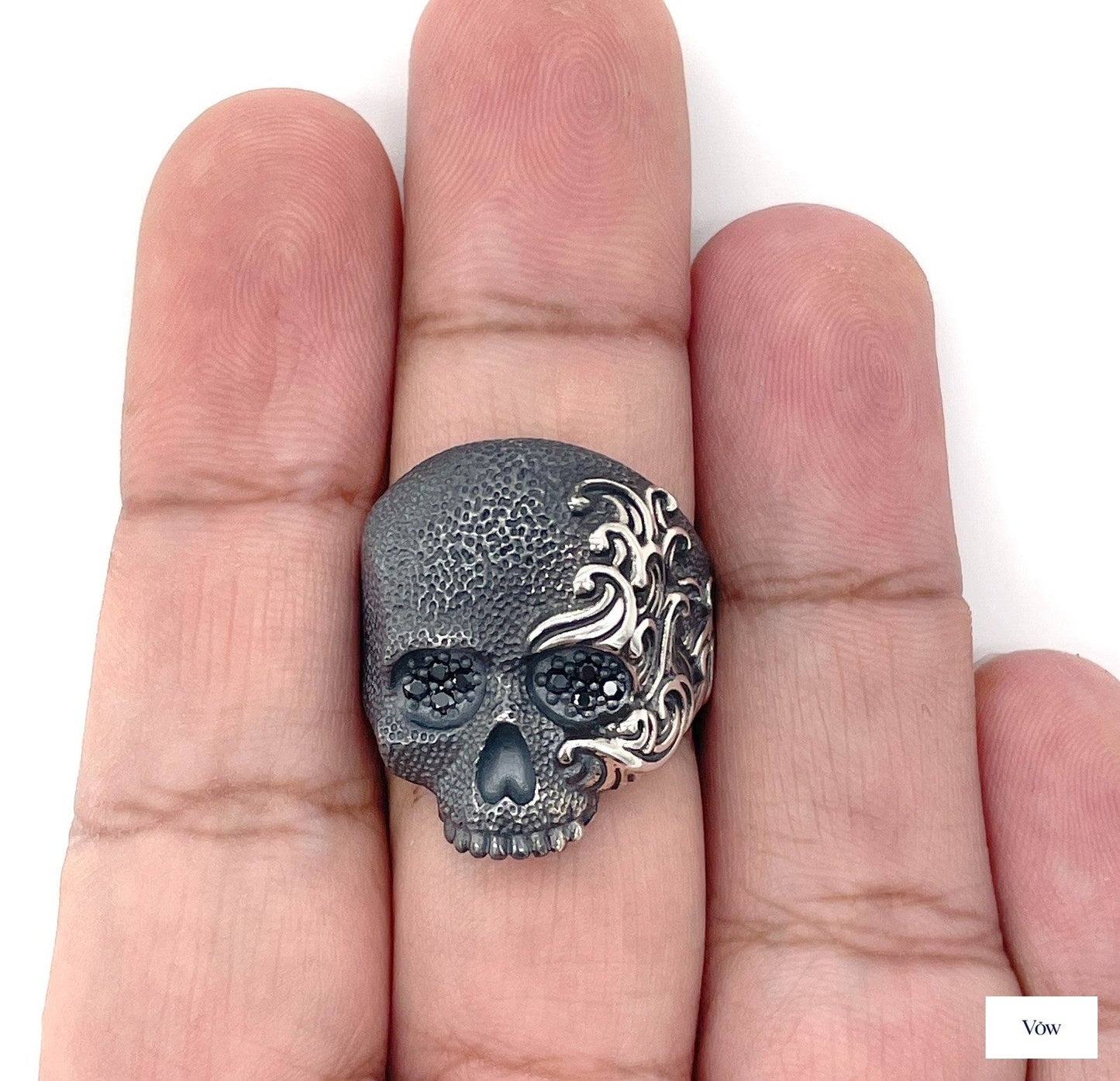 David Yurman Waves Skull Ring — Black Diamond Pavé, Sterling Silver — Authentic Pre-Owned