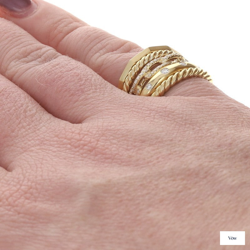 David Yurman Stax Diamond Band — 0.25ct Round, 18k Yellow Gold — Authentic Pre-Owned