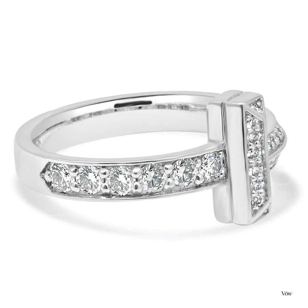 Tiffany & Co. T Diamond Ring — 0.45ct, 18k White Gold — Authentic Pre-Owned