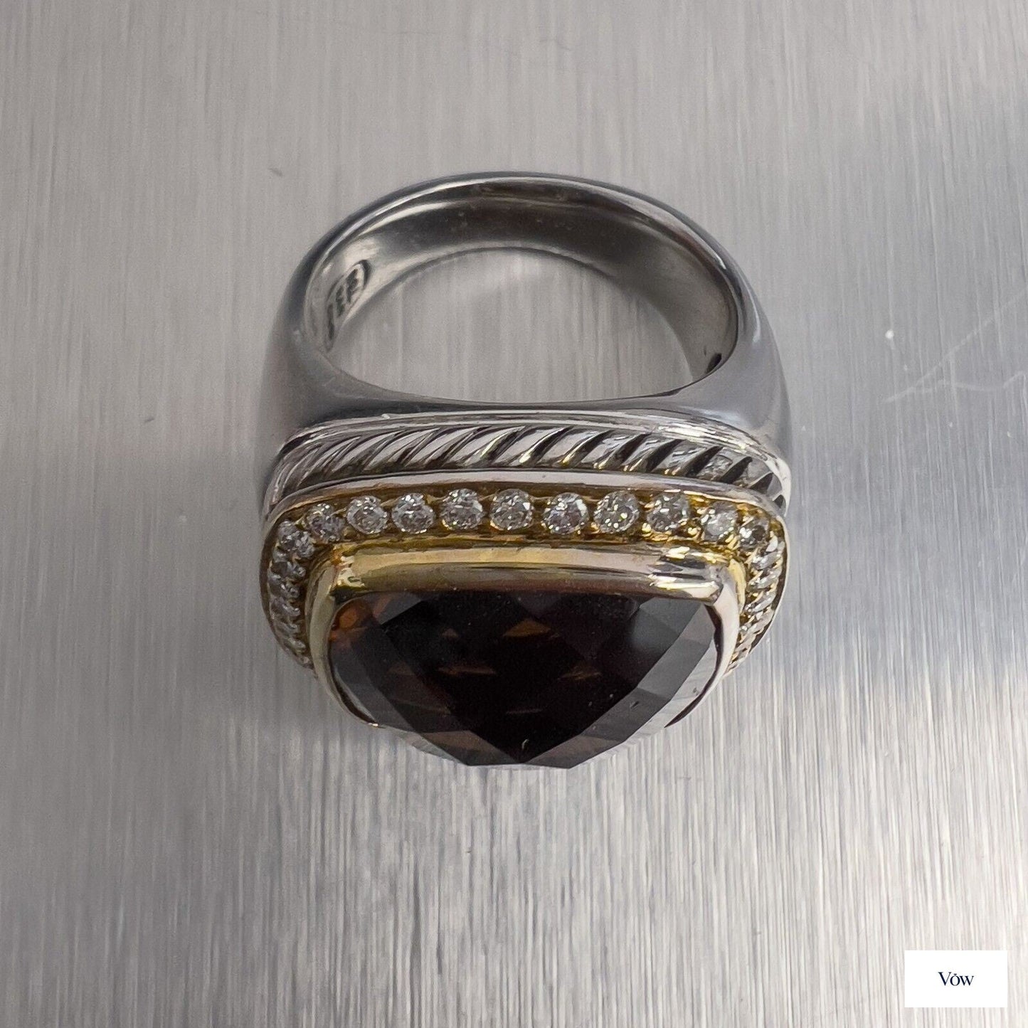 David Yurman Albion Ring — Smoky Topaz & Diamond, Sterling Silver & 18k Gold — Authentic Pre-Owned