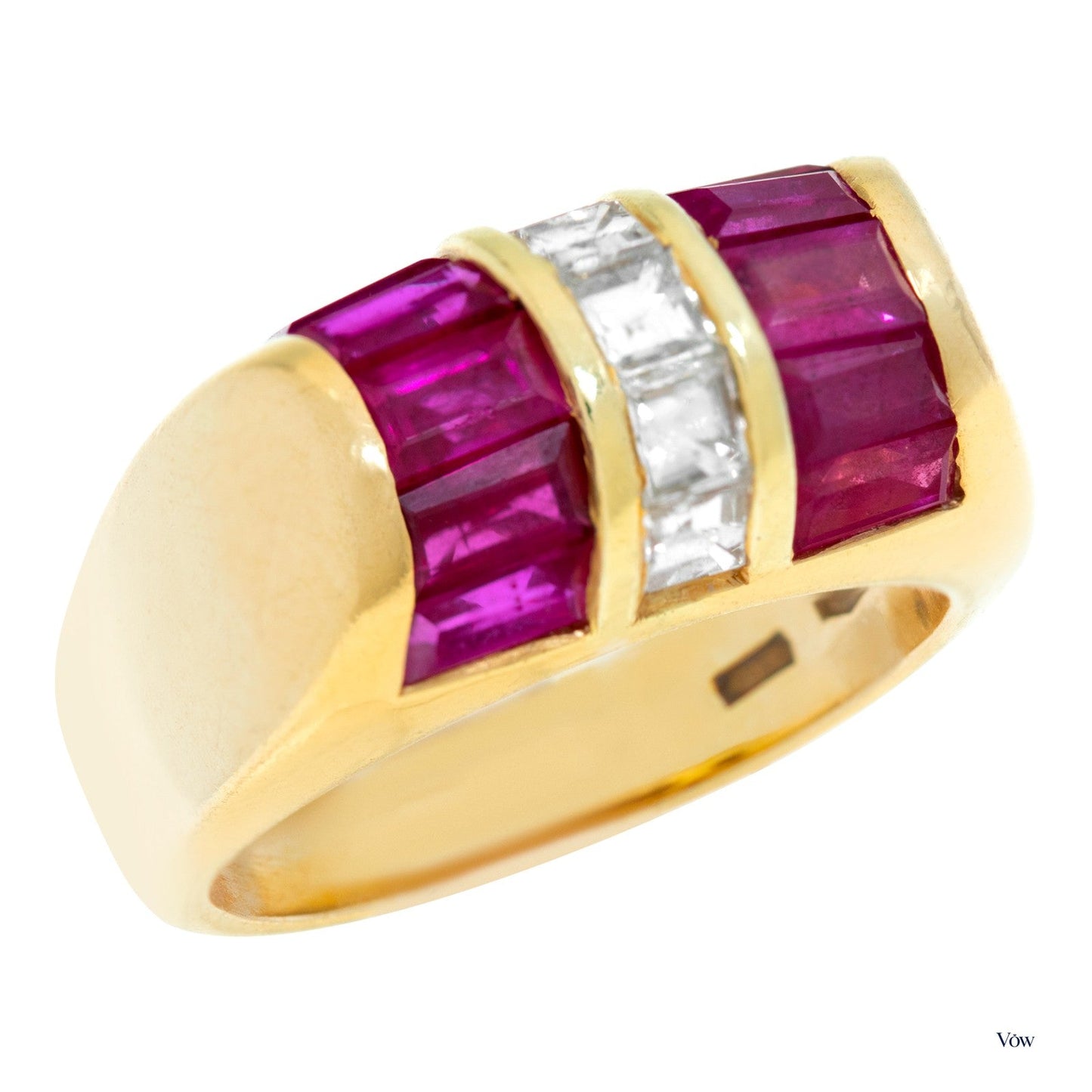Bulgari Carrè Diamond & Ruby Ring — 18K Gold — Authentic Pre-Owned