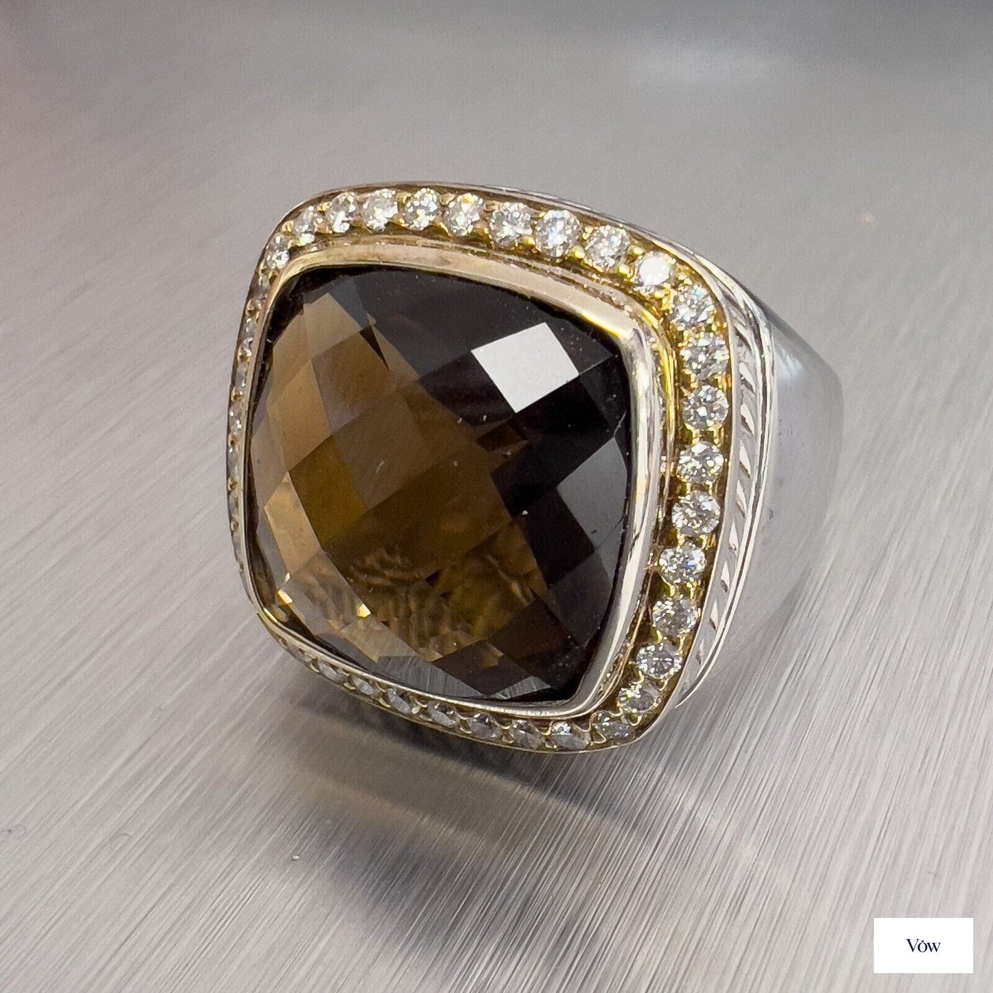 David Yurman Albion Ring — Smoky Topaz & Diamond, Sterling Silver & 18k Gold — Authentic Pre-Owned