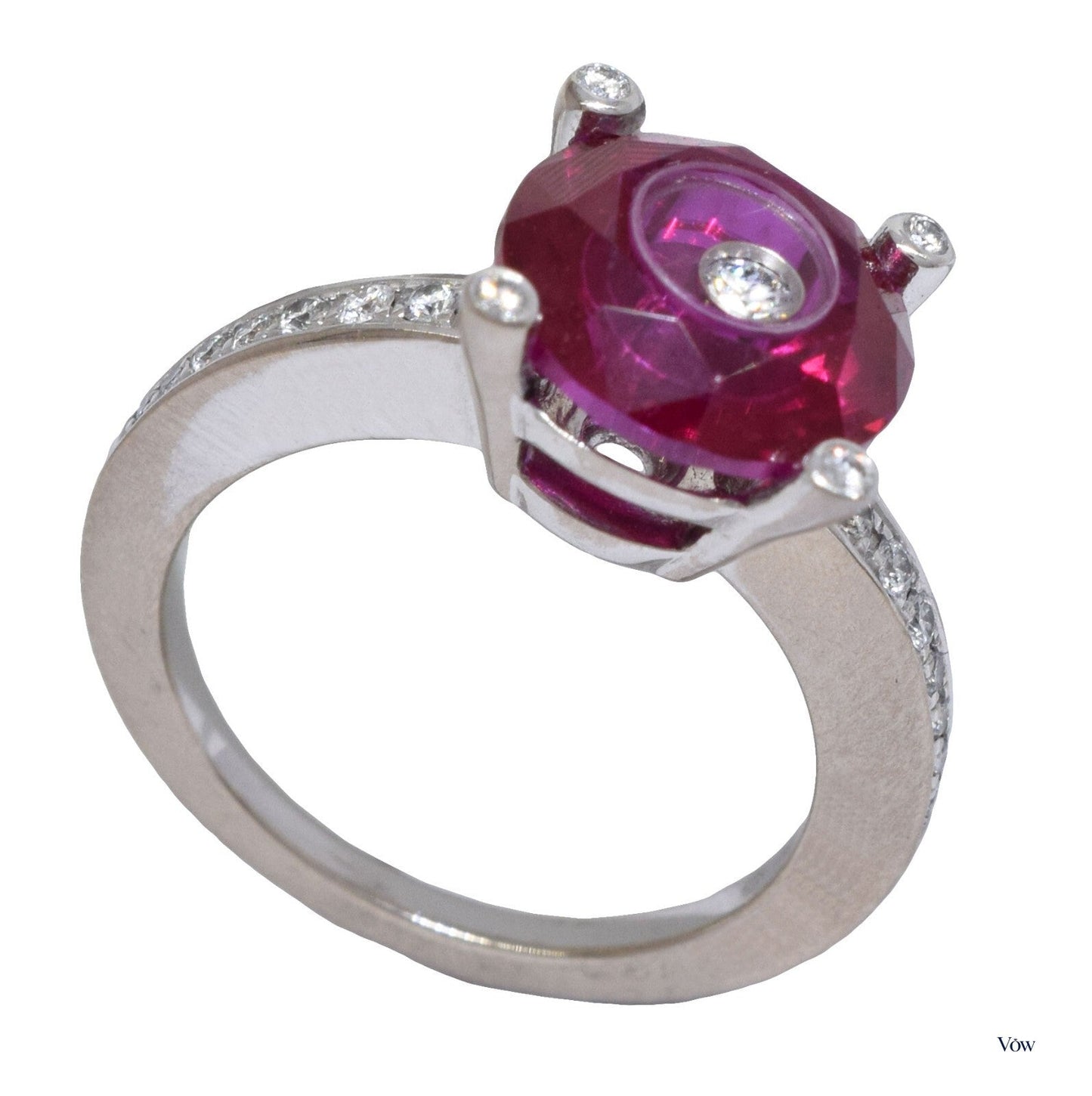 Chopard So Happy Diamond & Red Stone Ring — 18K White Gold — Authentic Pre-Owned