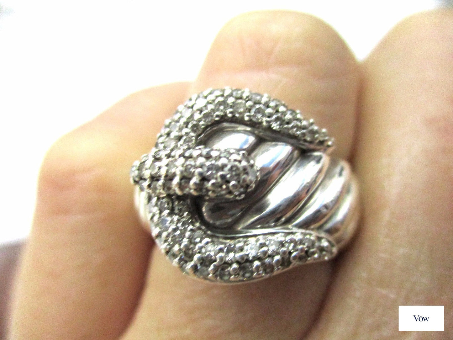 David Yurman Diamond Buckle Ring — Sterling Silver, Size 6 — Authentic Pre-Owned