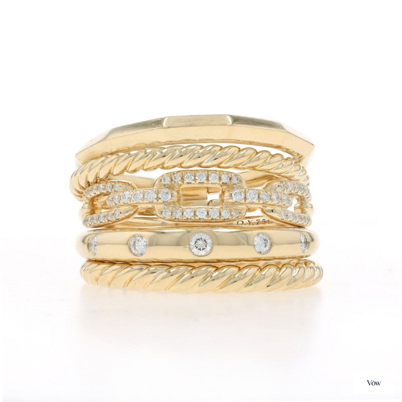 David Yurman Stax Diamond Band — 0.25ct Round, 18k Yellow Gold — Authentic Pre-Owned