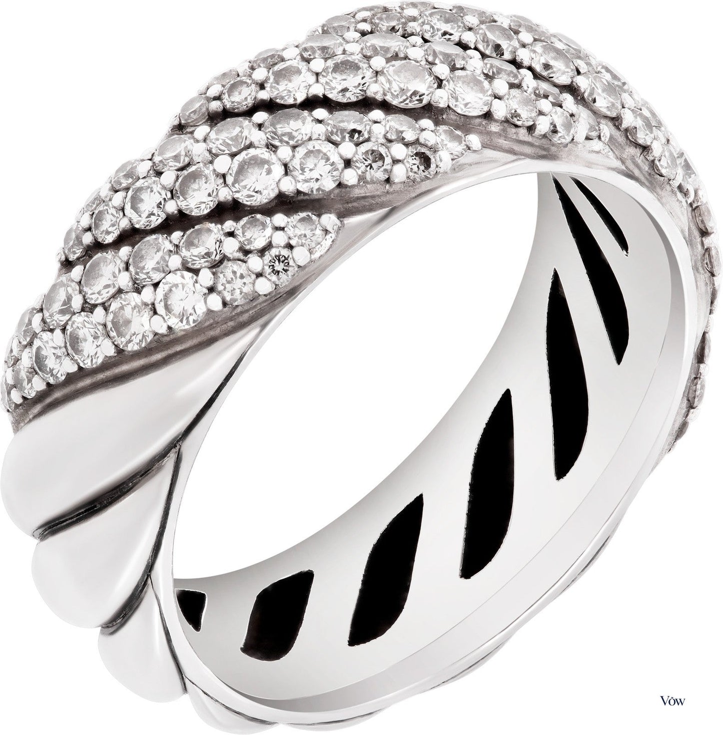 David Yurman Cable Ring — Sterling Silver with Diamonds, Size 6.75 — Authentic Pre-Owned