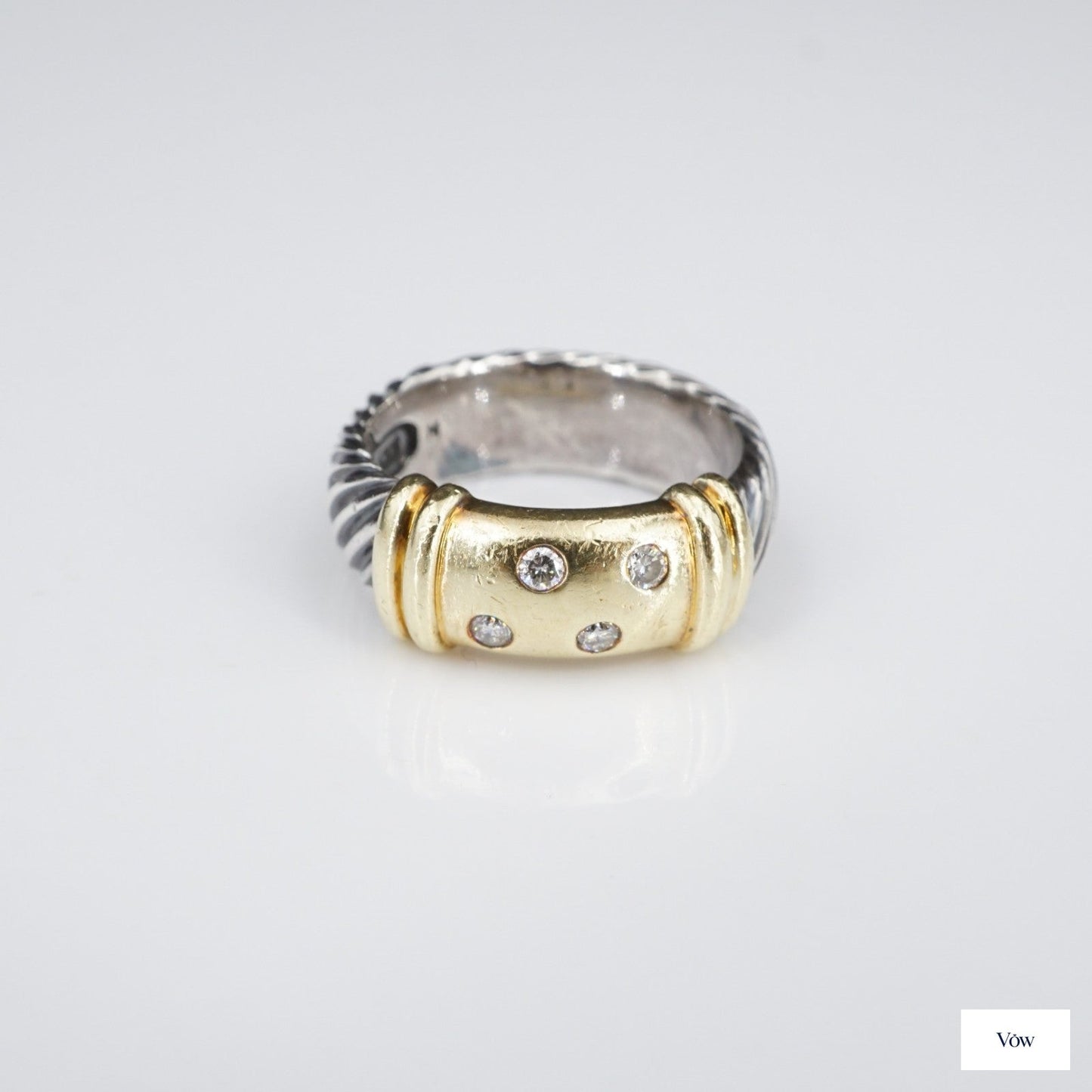David Yurman Metro Ring — Natural Diamonds, 14k Yellow Gold & Sterling Silver — Authentic Pre-Owned