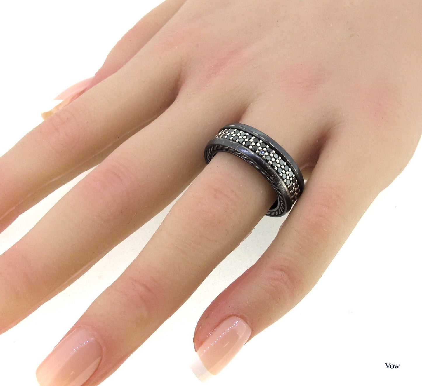 David Yurman Two Row Black Diamond Band — Sterling Silver & Titanium — Authentic Pre-Owned