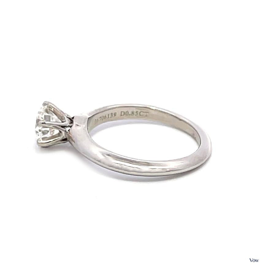 Tiffany & Co. Solitaire Engagement Ring — 0.85ct Round, Platinum — Authentic Pre-Owned