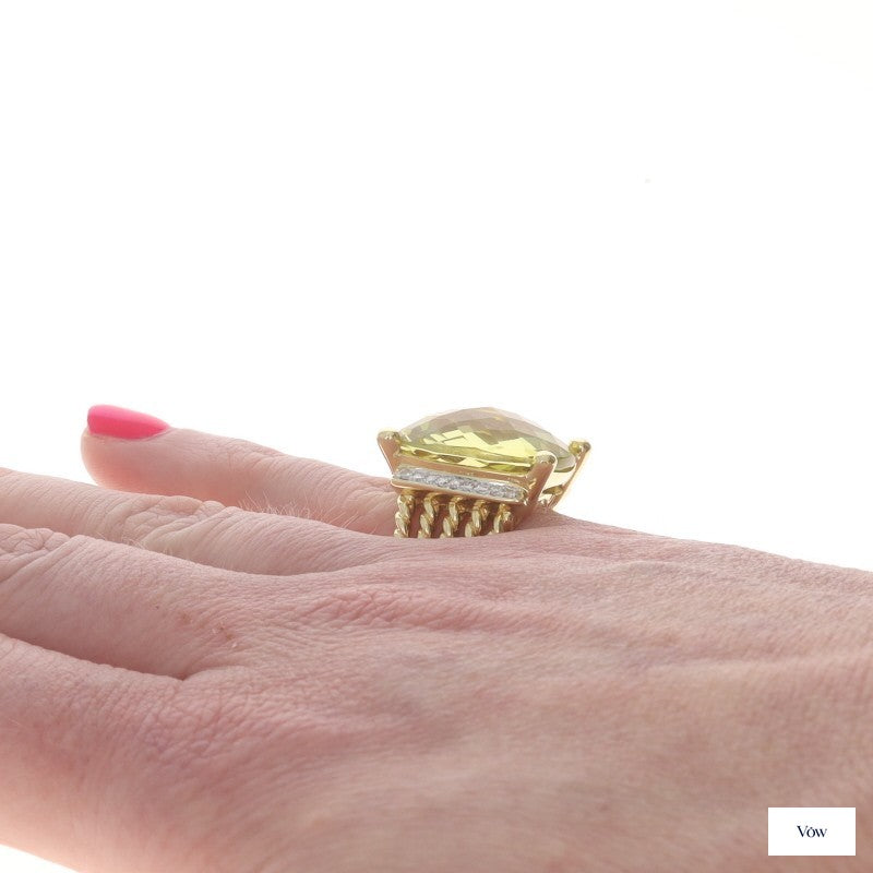 David Yurman Lemon Quartz Cocktail Ring — 20.00ct Cushion, 18k Gold — Authentic Pre-Owned