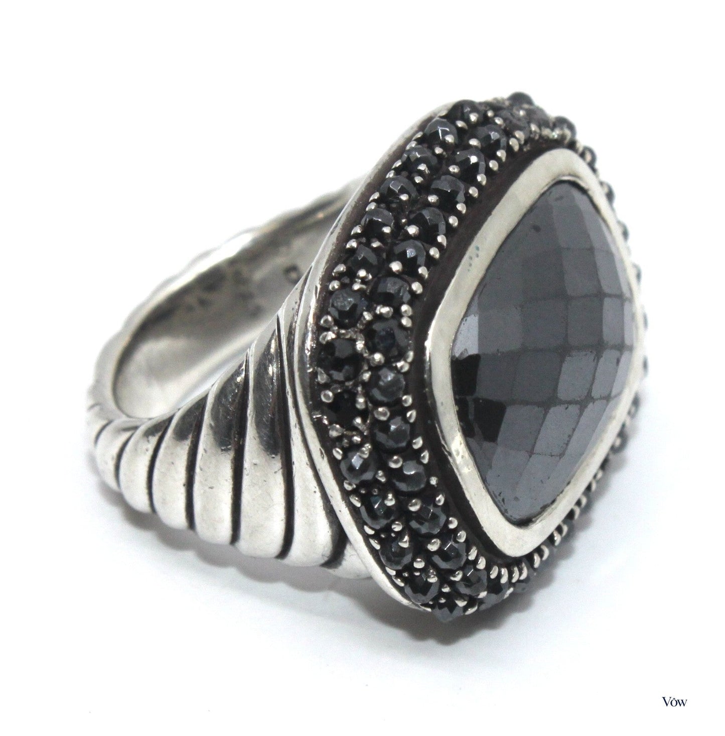 David Yurman Ostera Ring — Hematite & Black Diamond, Sterling Silver — Authentic Pre-Owned