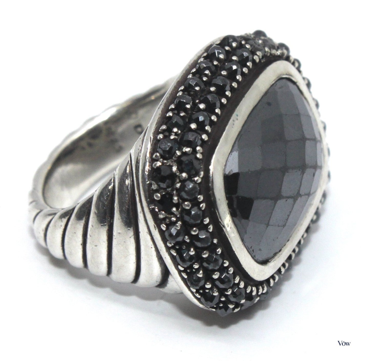 David Yurman Ostera Ring — Hematite & Black Diamond, Sterling Silver — Authentic Pre-Owned