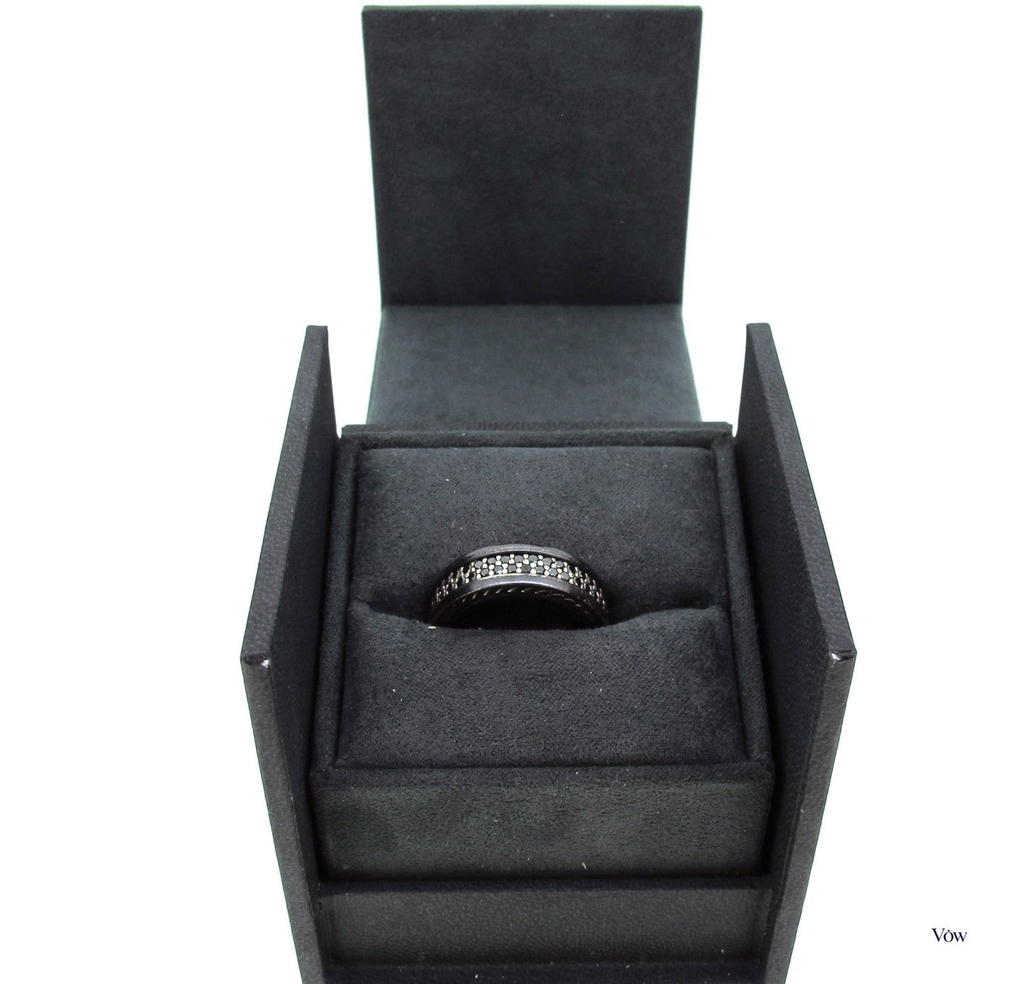 David Yurman Two Row Black Diamond Band — Sterling Silver & Titanium — Authentic Pre-Owned
