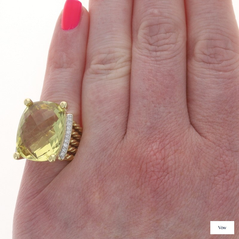 David Yurman Lemon Quartz Cocktail Ring — 20.00ct Cushion, 18k Gold — Authentic Pre-Owned