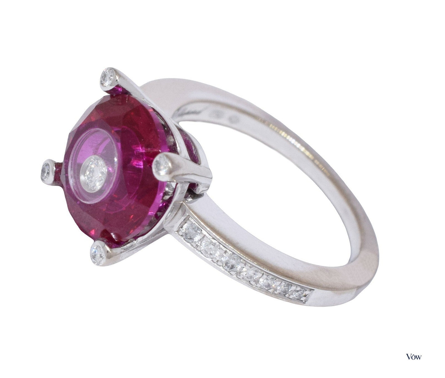 Chopard So Happy Diamond & Red Stone Ring — 18K White Gold — Authentic Pre-Owned