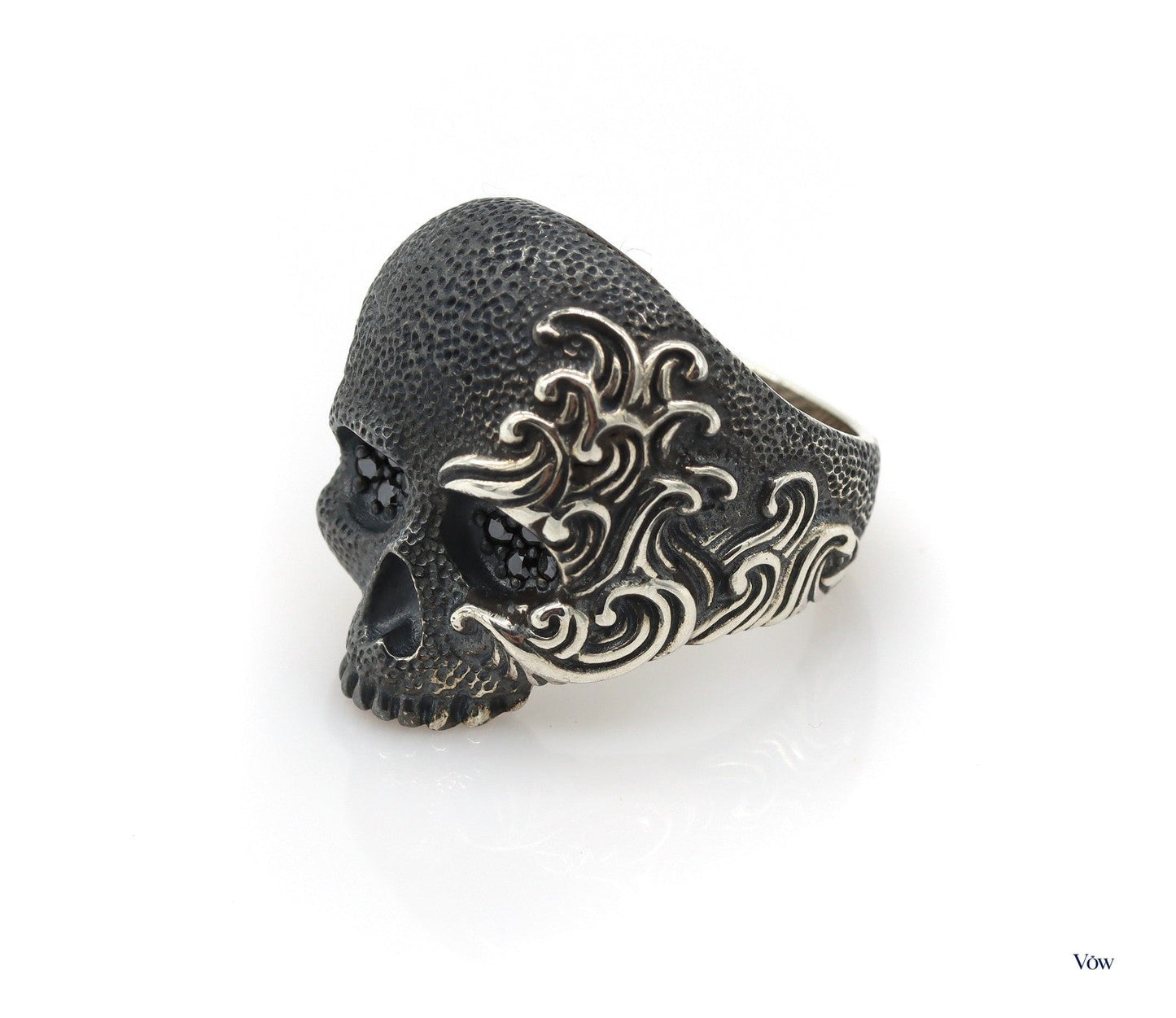 David Yurman Waves Skull Ring — Black Diamond Pavé, Sterling Silver — Authentic Pre-Owned