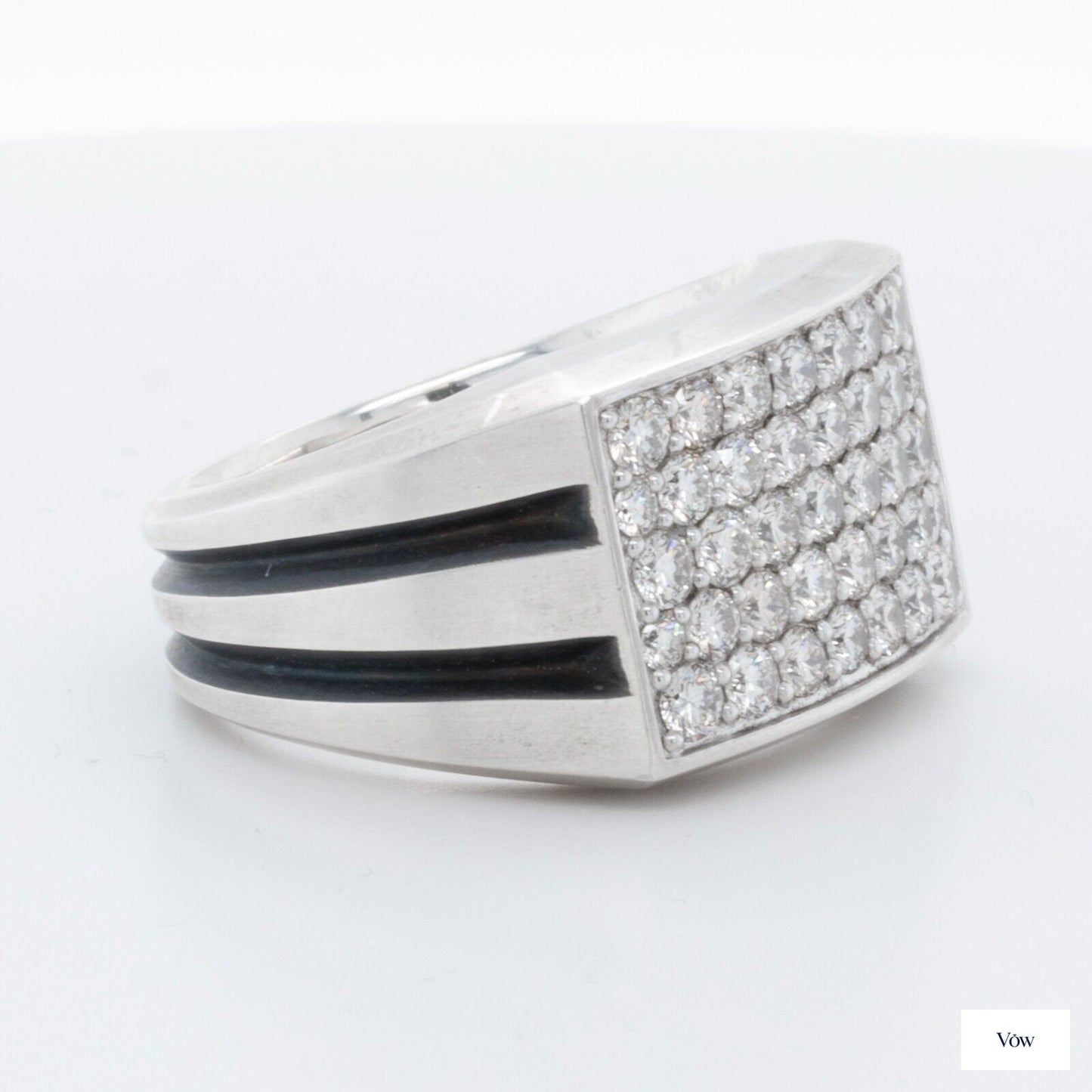 David Yurman Deco Beveled Signet — 2.05ct Pave Diamond, Sterling Silver — Authentic Pre-Owned