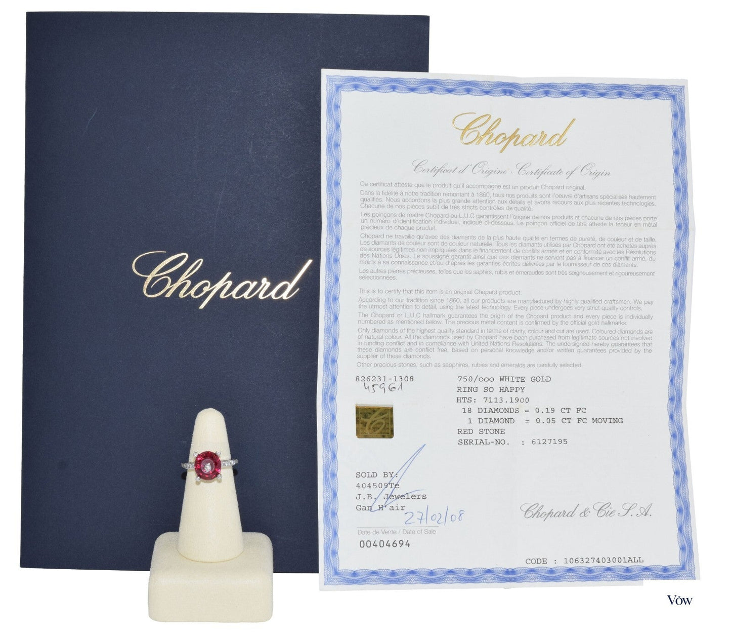Chopard So Happy Diamond & Red Stone Ring — 18K White Gold — Authentic Pre-Owned
